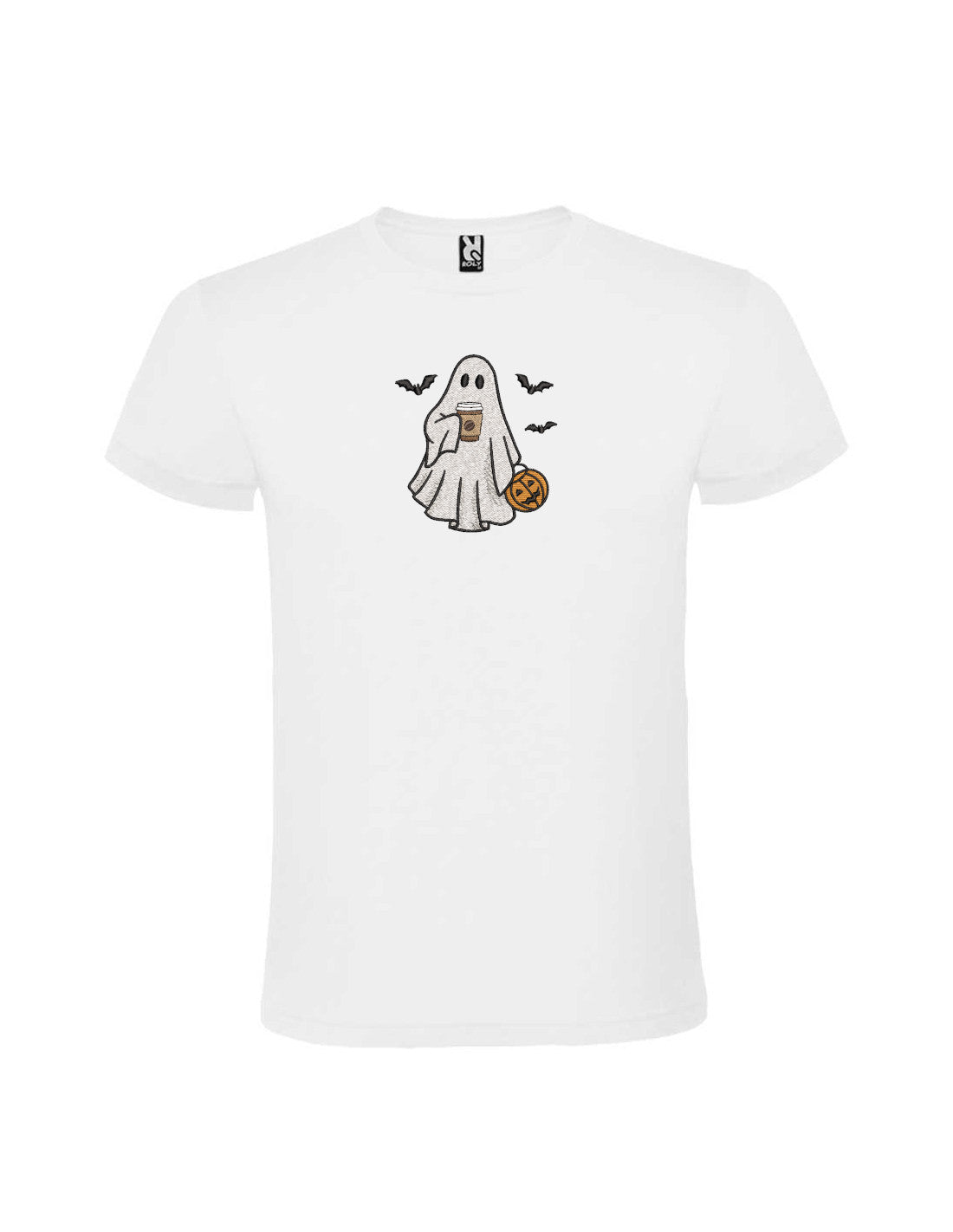 Tricou brodat "Fantoma cu Cafea", Halloween, Efect Fosforescent