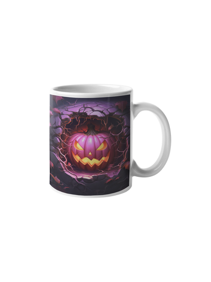 Cană "Pumpkin Breakout" – 350ml Ceramică Albă, Design Halloween