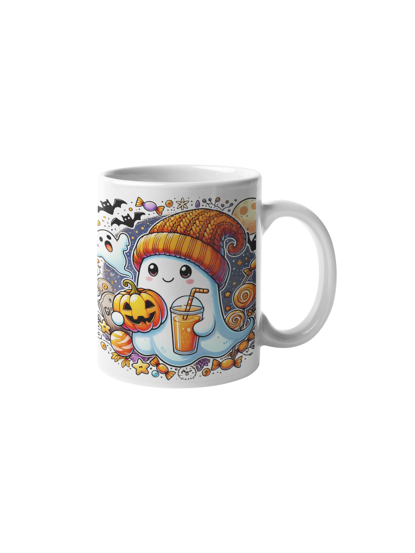 Cană Halloween "Ghost in the Cozy Fall" – 350ml Ceramică Albă