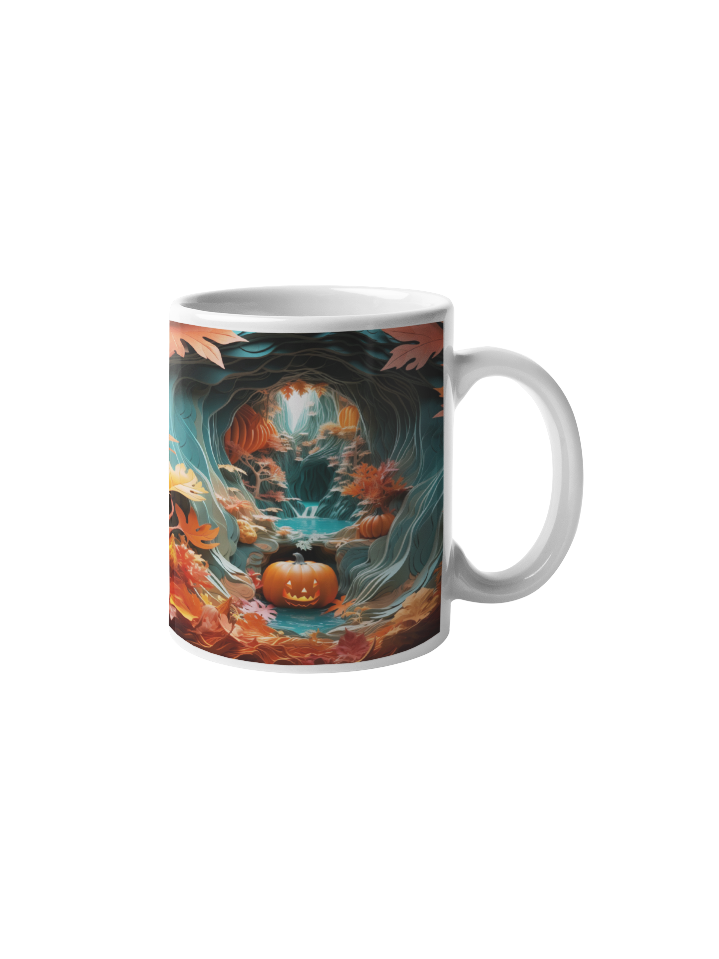 Cană "Peisajul Fermecat cu Dovleci" – 350ml Ceramică Albă, Design Halloween