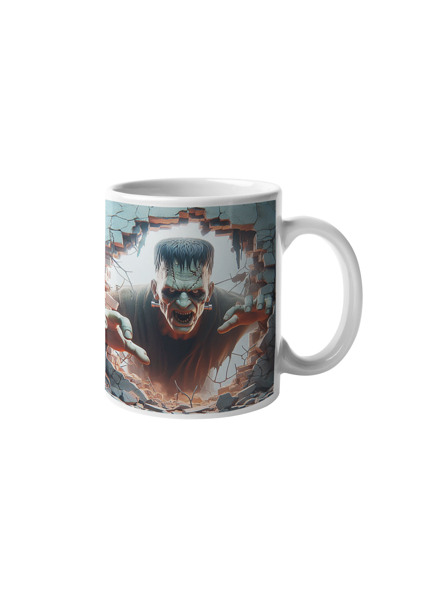 Cană "Frankenstein's Fury" – 350ml Ceramică Albă, Design Halloween