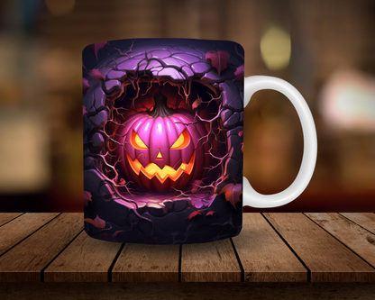 Cană "Pumpkin Breakout" – 350ml Ceramică Albă, Design Halloween