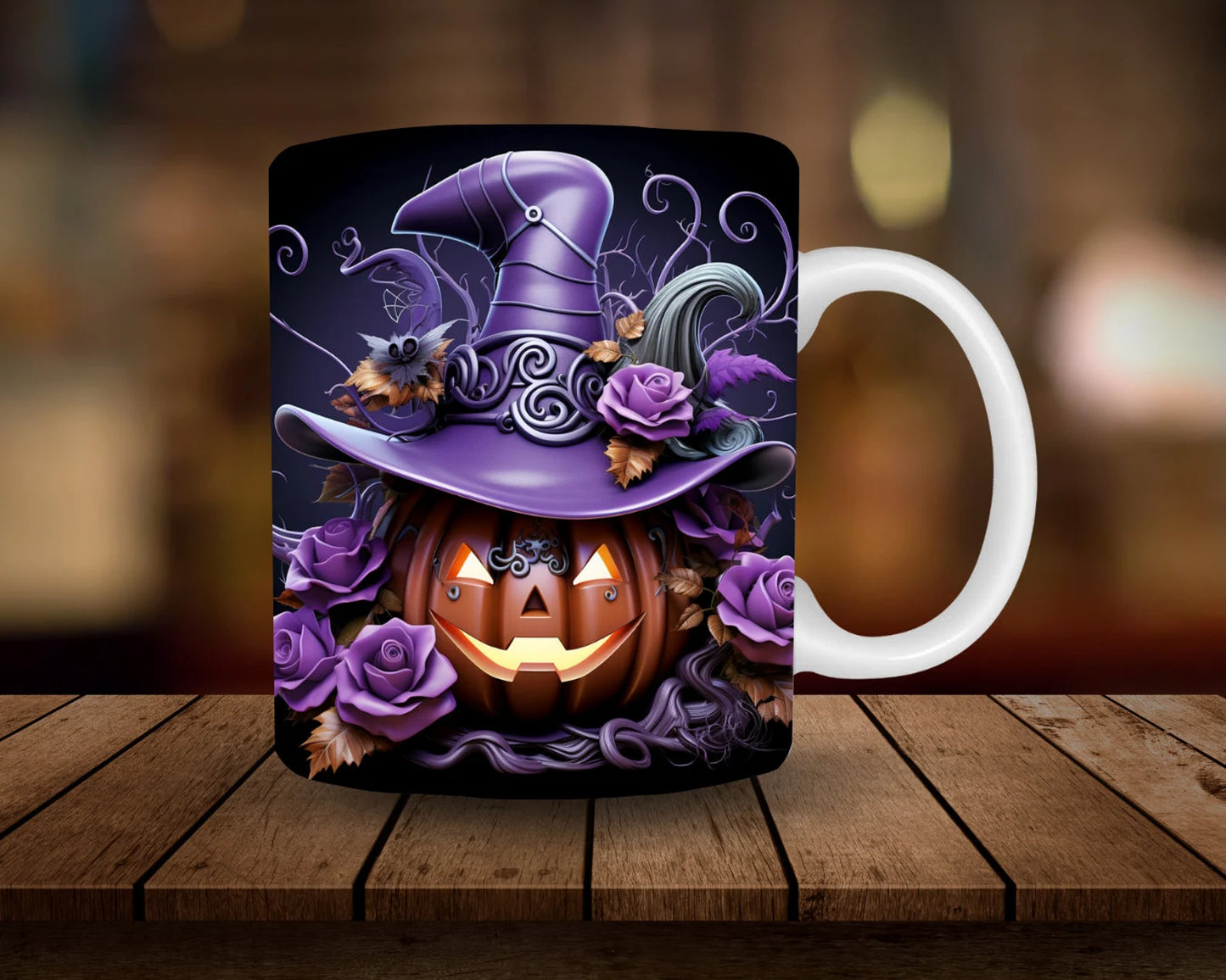 Cană "Dovleacul Vrăjitor" – 350ml Ceramică Albă, Design Halloween