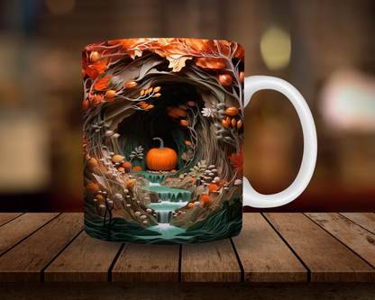 Cană "Pădurea Fermecată" – 350ml Ceramică Albă, Design Halloween