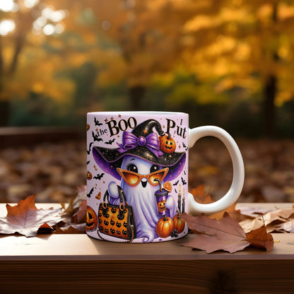 Cană Halloween "Put the Boo in Style" – 350ml Ceramică Albă